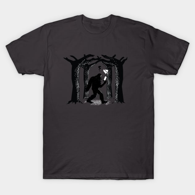 Bigfoot got no reception in the forest T-Shirt by atomguy